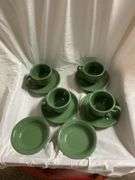 Fiesta Sage 4- Tea Cup and Saucer Sets and 2- Fruit/Dessert (Sauce) Bowls