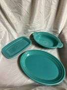 Vintage Fiesta Turquoise 1- Extra Large Butter Dish (No Cover), 1- Oval Individual Casserole Dish, 1