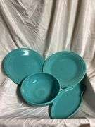 Vintage Fiesta Turquoise 1- Christmas 10" Light Bulb Plate, 1- 3 Ring Bowl 7.5", 2- 10" Plates