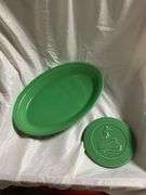 Fiesta Green 1- 13" Oval Platter, 1- Dancing Lady Trivet