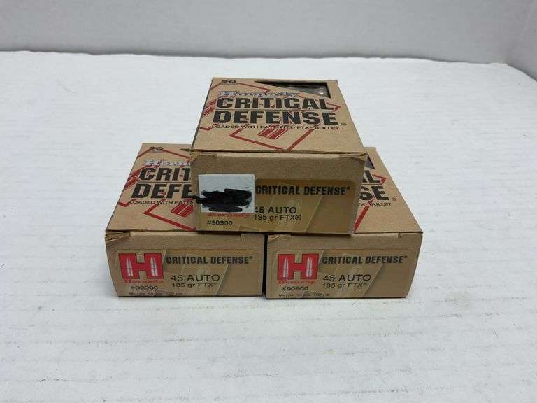 3 boxes of Hornady critical defense 45 auto 185 gr ammo