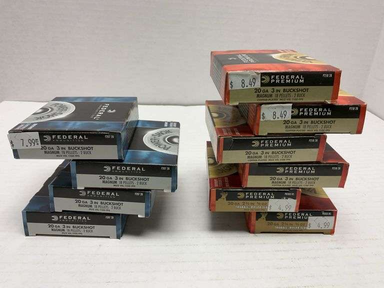 10 boxes of 20 ga shells, Federal - 2 boxes of rifled slugs