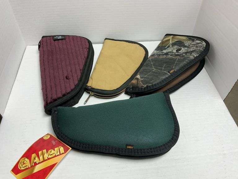 4 10" soft pistol cases, 2 by Allen, 1 by Unique