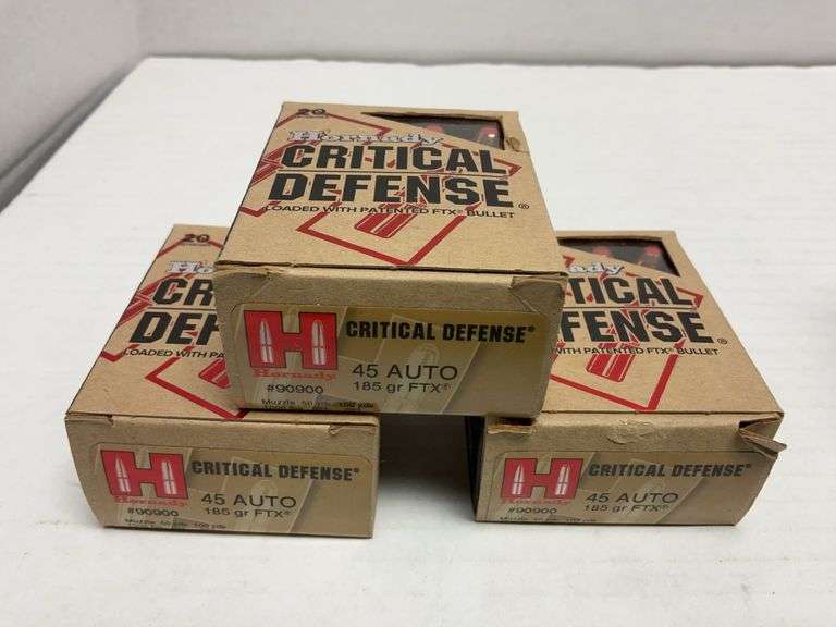 3 boxes of Hornady critical defense 45 auto 185 gr ammo