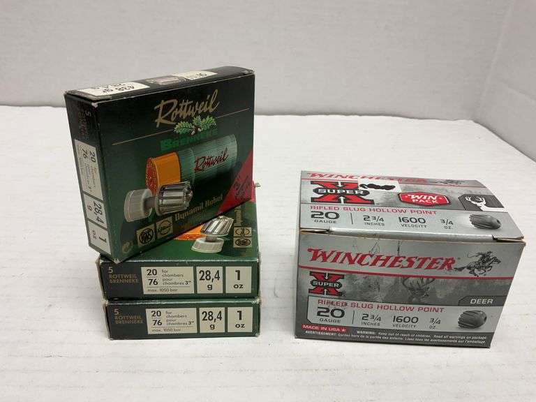 4 boxes of 20 ga shells, Winchester rifled slug HP 15 shells