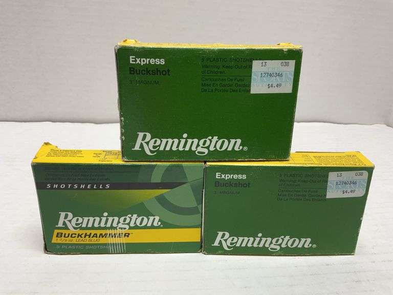 3 boxes of Remington 12 ga ammo, 1 box of Buckhammer slugs