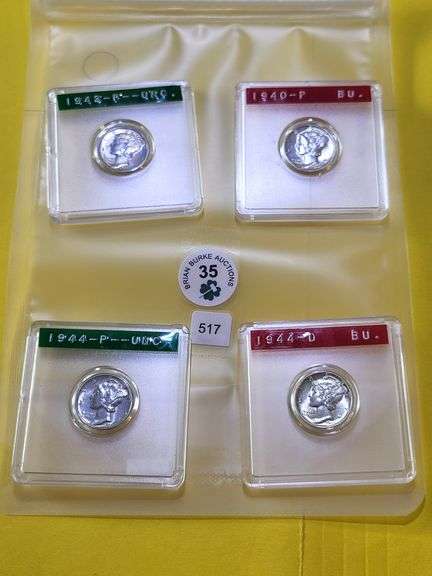 1940 1943 1944 1944 D Mercury Dime Unc