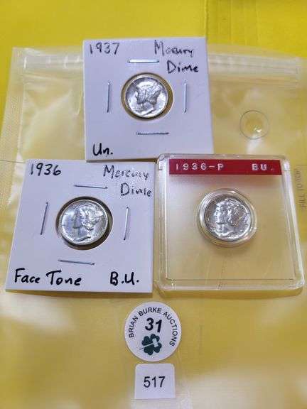 1936 1936 1937 Mercury Dime Unc
