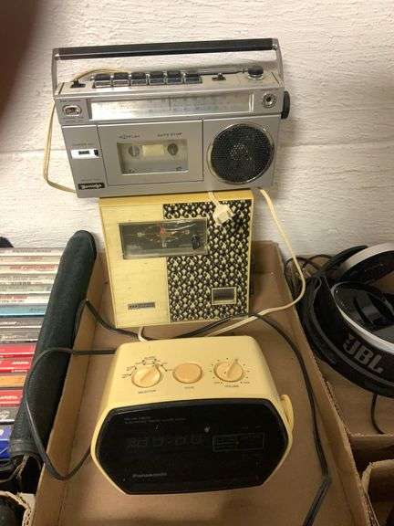 (2) Vintage Clock Radios& 1  portable radio/cassette player/recorder AS-IS