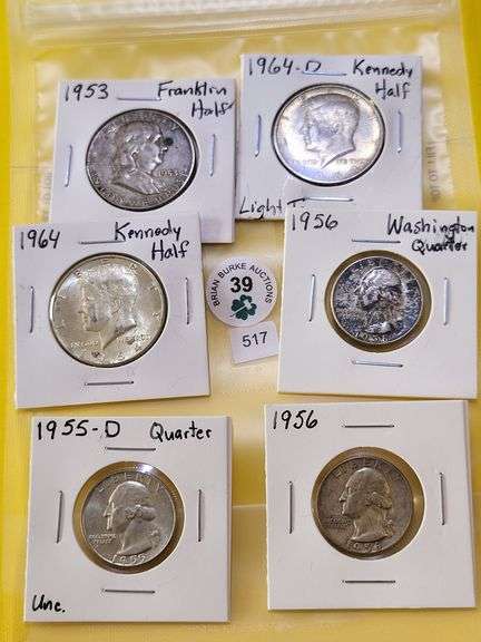 3 Pcs Silver Washington Quarter & 3 Pcs 90% Half Dollar
