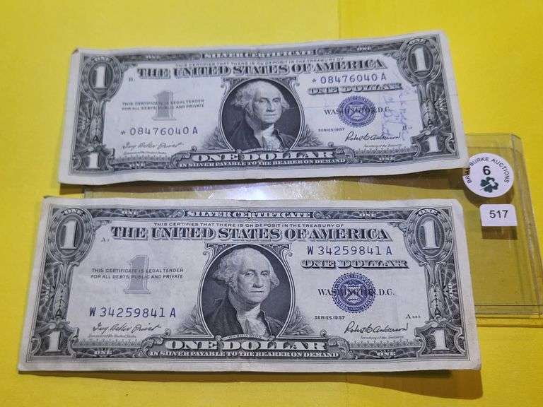 2 Pcs 1957 $1 Silver Certificate
