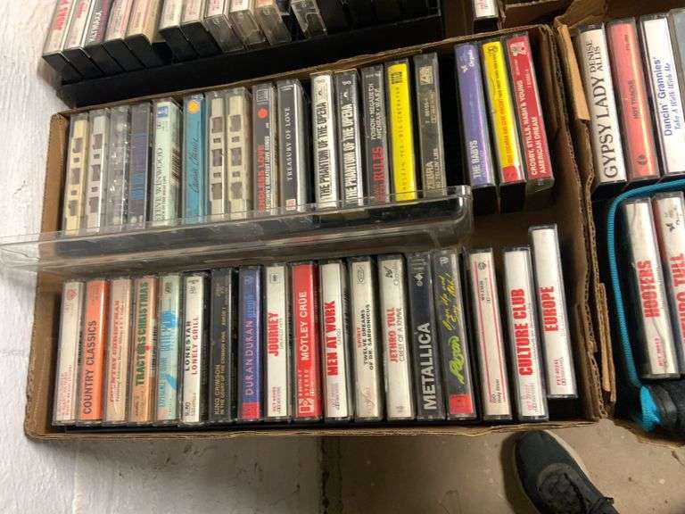 Lot of 60 plus Cassette Tapes in cases Mostly Classic Rock