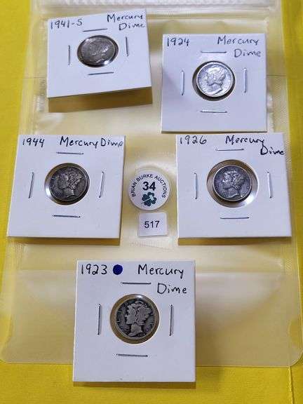 1923 1924 1926 1941 S 1944 Mercury Dime  VG-XF