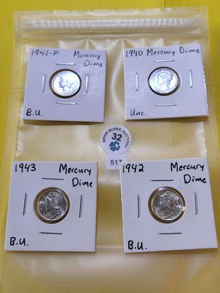 1940 1941 1942 1943 Mercury Dime Unc