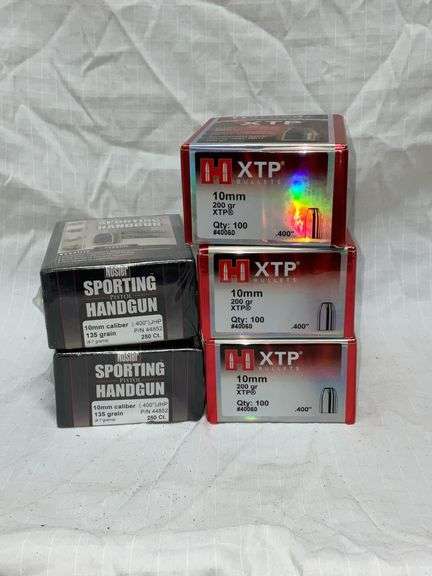 Five boxes of 10 mm/40 caliber pistol bullets for reloading, two boxes ...