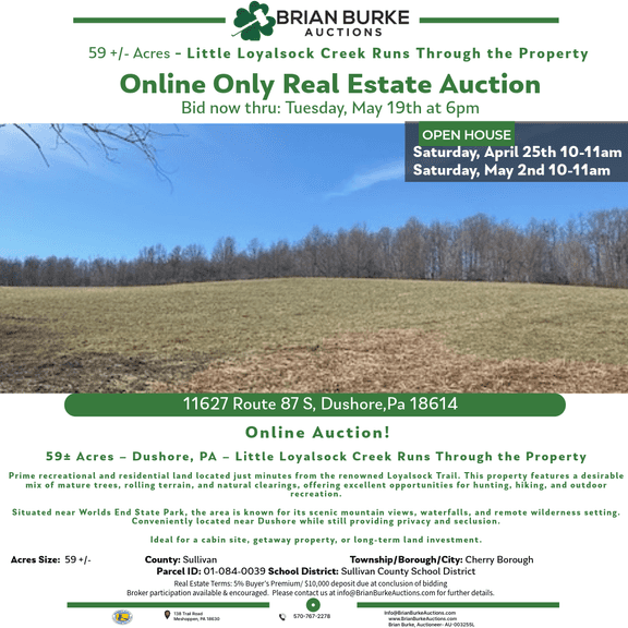Online Real Estate Auction - 11627 Route 87, Dushore PA 18614
