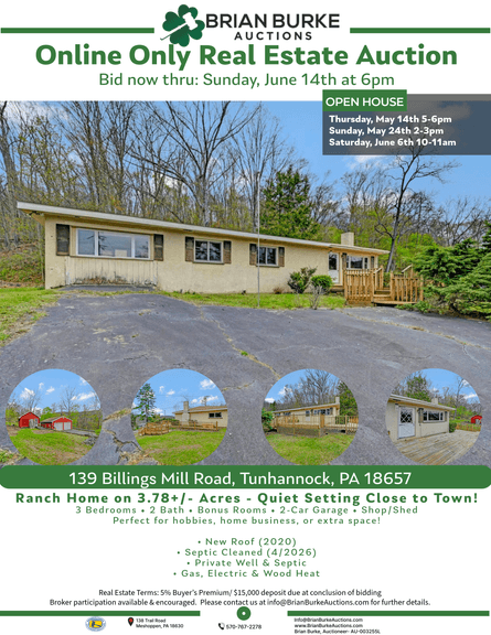 Online Real Estate Auction - 139 Billings Mill Rd, Tunkhannock PA 