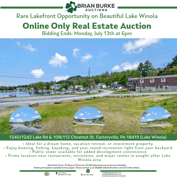Online Real Estate Auction -Rare Corner Lot with Lake Frontage