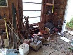 Barn: Contents of corner includes handtools, sockets, gas cans, vintage tools, trailer hitch components, lubricants. Take what you want and leave the rest