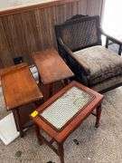 Family room: Three side tables and very nice Victorian Ebony cane back side chair.