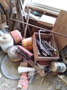 Barn: Contents of corner includes handtools, sockets, gas cans, vintage tools, trailer hitch components, lubricants. Take what you want and leave the rest