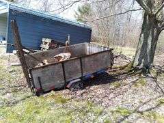 Lot includes two utility trailers, no certificate of origin, and some scrap. Also lot of brick, flat stone and lawn roller. Take what you want leave the rest