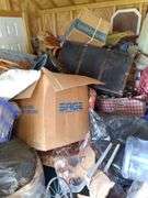 Contents of Left Garden Shed: Includes flower pots, plastic plants, furniture, holiday decorations, Cookware, lawn furniture, trunk, roller skates, silk flowers, mirror,  Glassware, dining room chairs, some new in Box items,  books, Lamp shades, Vintage Utensils,  take what you want leave the rest - Large wholesale lot