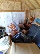 Contents of Left Garden Shed: Includes flower pots, plastic plants, furniture, holiday decorations, Cookware, lawn furniture, trunk, roller skates, silk flowers, mirror,  Glassware, dining room chairs, some new in Box items,  books, Lamp shades, Vintage Utensils,  take what you want leave the rest - Large wholesale lot