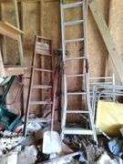 Barn  Collapsible extension ladder, A-frame ladder, tamper, handtools, drop spreader. Also includes cast-iron border for gardens.