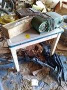 Barn: Vintage electronics includes box camera and porcelain top table