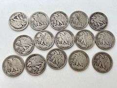 (15) Walking Liberty Half Dollars: 1917-s, 1918, 1929-d, 1938, 1939, 1940, 1941, 1942-s, (2) 1942, 1943-s, 1943, (2) 1944, 1945 - NO SALES TAX