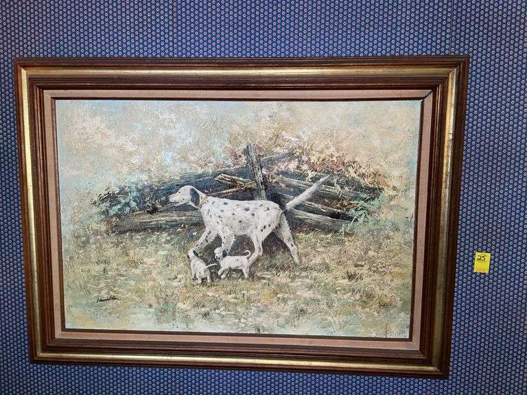 Den. 42 x 31 framed Dalmatian art signature Hamilton.