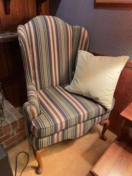 Striped wingback chair