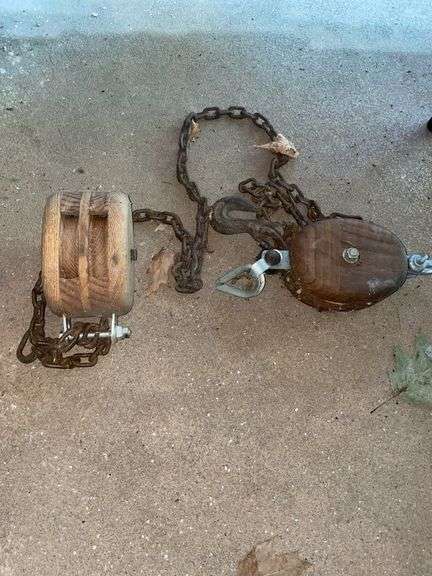 Garage. Two block and tackle with chain