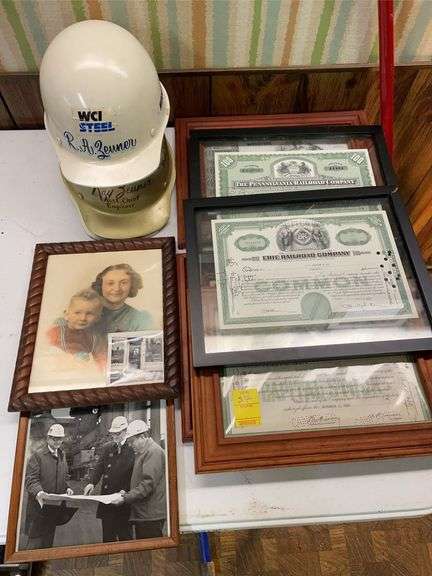 Basement. Stock certificates. WCI steel hardhats vintage photography.