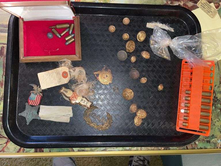 US military buttons and badges with some miscellaneous ammo and cartridges