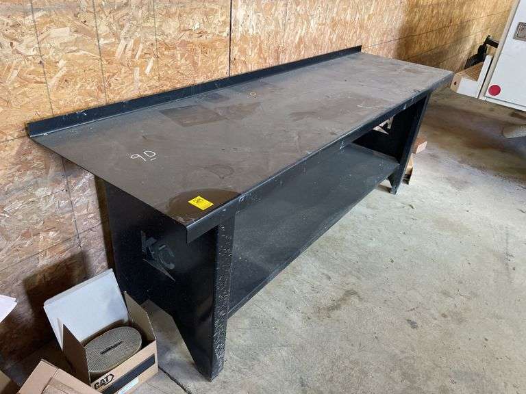 90x26” heavy duty work table by KC. With back splash top and lower shelf with back splash
