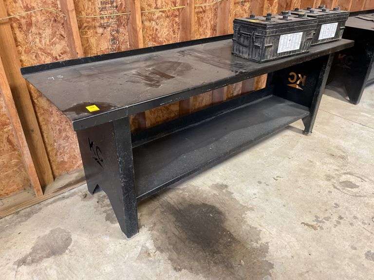 90x26” heavy duty work table by KC. With back splash top and lower shelf with back splash