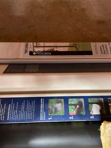 Three Hampton Bay post lanterns, new inbox with miscellaneous floral