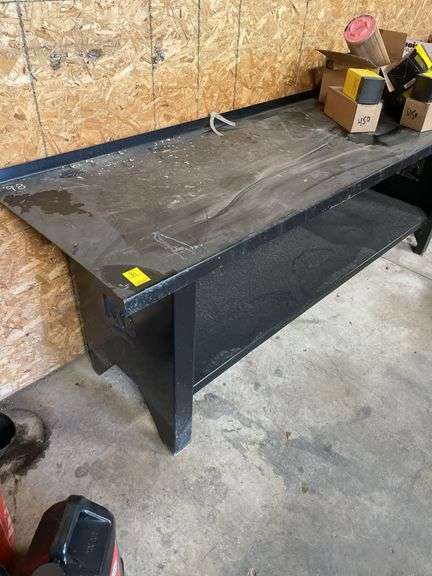 90x26” heavy duty work table by KC. With back splash top and lower shelf with back splash