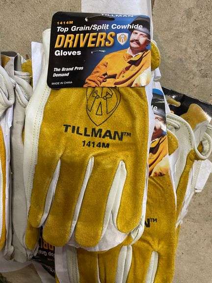 21 pairs of gloves, some are rawhide, and some are suede Tillman. By the pair