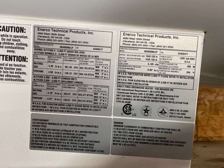 Heat star HS 4000 NG direct natural gas heater with cord control. Must be removed from top of shelving bring help and ladder. This unit appears to be in great condition and according to owner was working.