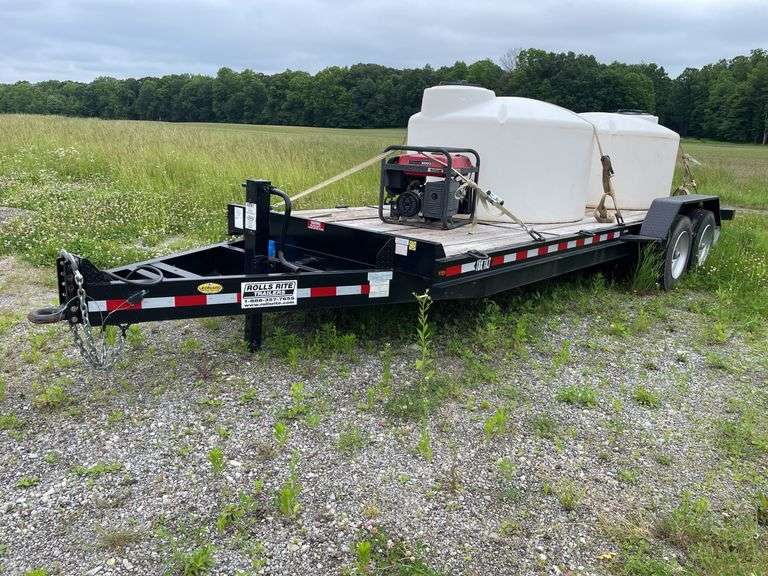2023 rolls rite model 18KP22TE 22 foot tandem axle 18,000 pound. GVWR equipment trailer. Gravity 17 foot tilt with 5 foot stationary deck section. Wood deck with dovetail. Low profile type trailer. Pintle hitch. Trailer only. VIN number 1R9PT2227PM356069.-$1,000 Credit Card Deposit. Balance by Cash, Certified Check or ACH within 48 hours after sale.-See Documents for Certificate of Origin