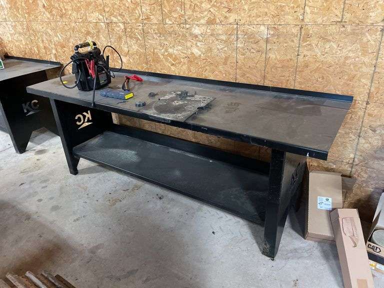 90x26” heavy duty work table by KC. With back splash top and lower shelf with back splash