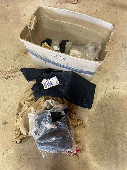 4xl and 3xl unused deluxe coveralls, used cover all and nice selection of new work gloves in tub