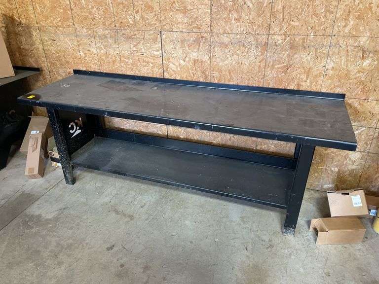 90x26” heavy duty work table by KC. With back splash top and lower shelf with back splash