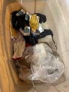 4xl and 3xl unused deluxe coveralls, used cover all and nice selection of new work gloves in tub
