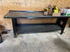 90x26” heavy duty work table by KC. With back splash top and lower shelf with back splash