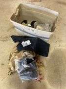 4xl and 3xl unused deluxe coveralls, used cover all and nice selection of new work gloves in tub