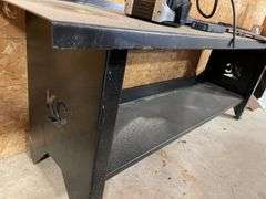 90x26” heavy duty work table by KC. With back splash top and lower shelf with back splash